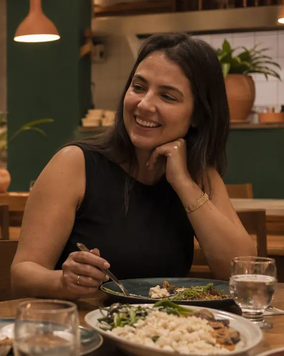 Duas amigas conversando durante um jantar